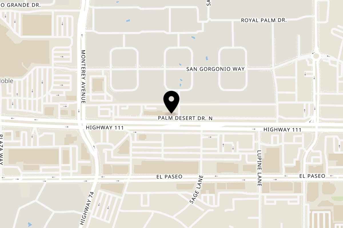 Map showing the location of Bill's Pizza Palm Desert on 73196 CA-111 in Palm Desert